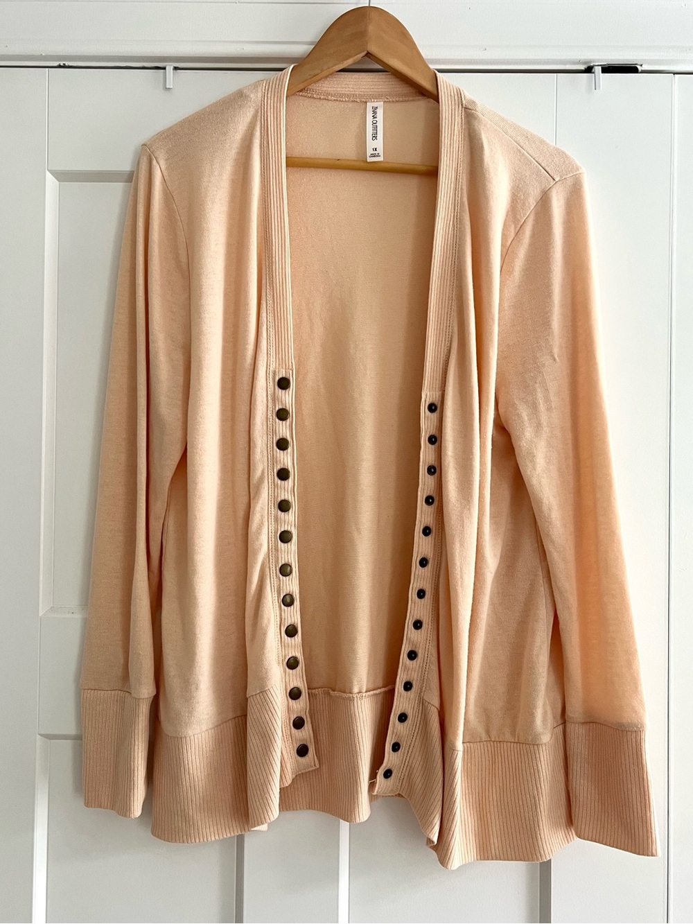 Zenana Outfitters Snap Button Cardigan Sweater Pastel Peach Apricot Plus Size 1X